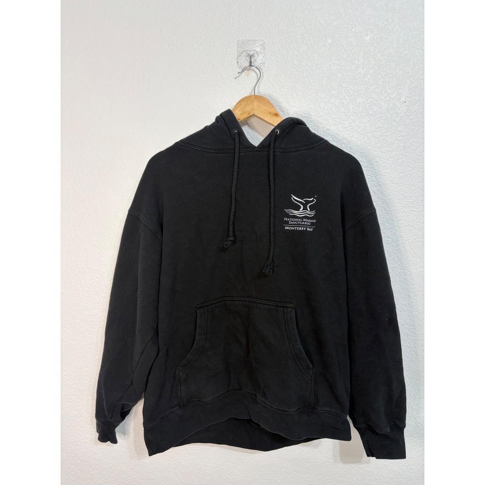 National Marine Sanctuaries Monterey Bay Hoodie‎ Black Whale Graphic Mens Medium